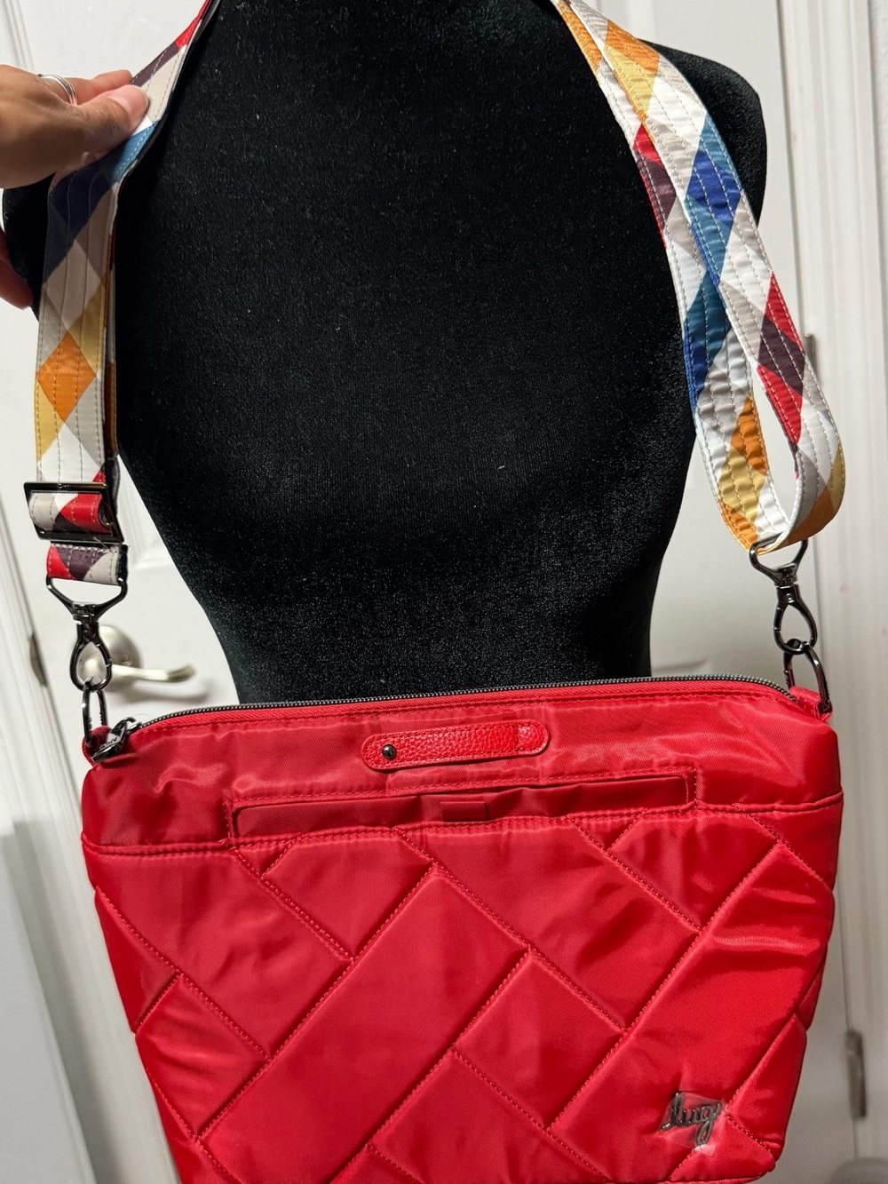 lug Red Quilted Crossbody with Multicolor Adjustable Strap
